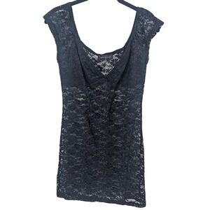 White Fox Dress Womens‎ Medium Black Lace Sheer Mini Lingerie Stretch Whimsigoth